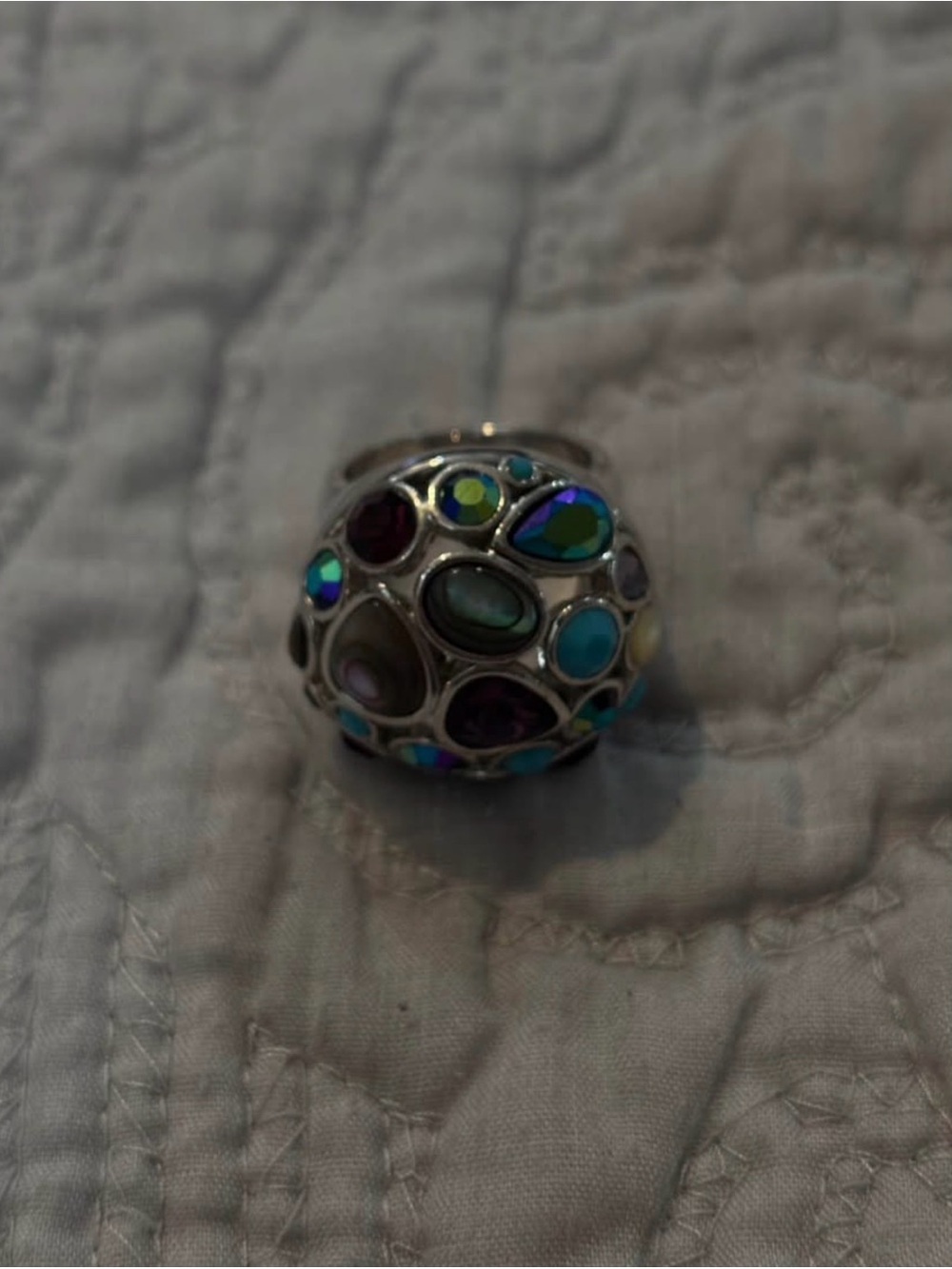 Lia Sophia Siver Tone Rhinestone Shell Stone Statement Cocktail Ring Fireworks 8